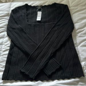 JCrew Scalloped squareneck pointelle sweater